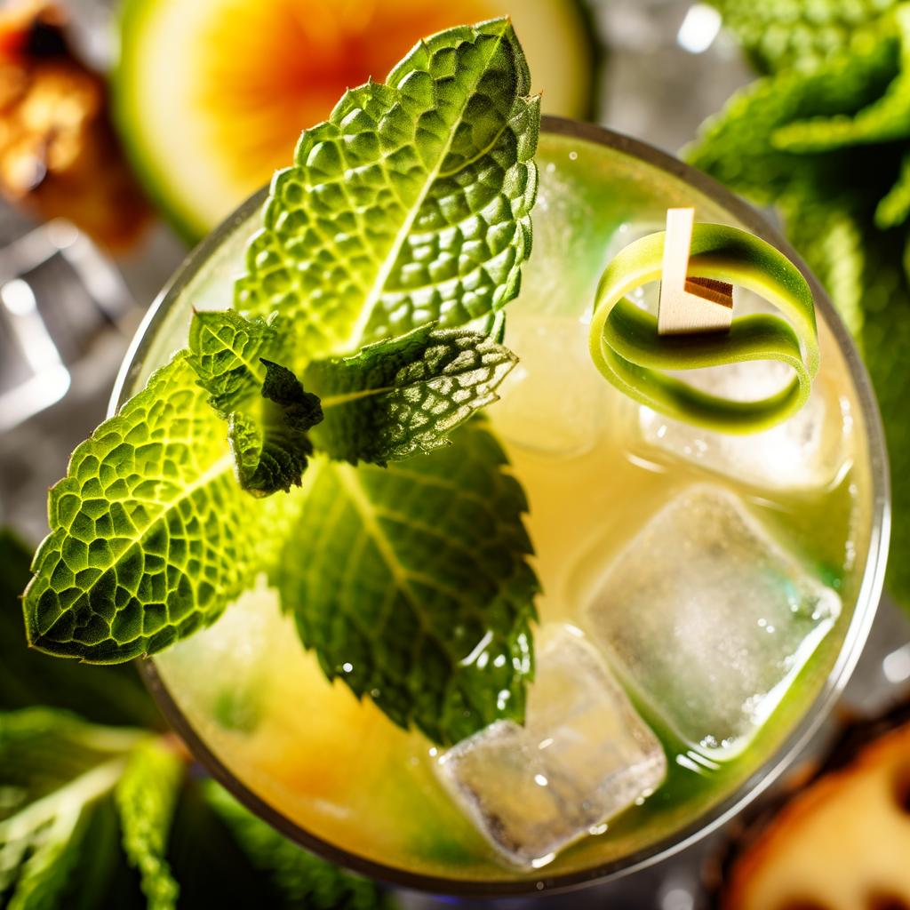 Prepare an exotic cocktail with Cachaça and a touch of fresh mint. Garnish with lemon and green cherry for a colorful twist. Shake vigorously and enjoy a fragrant and refreshing mix in just a few minutes. For a unique touch, infuse the cachaça with tropical ingredients like pineapple or basil.