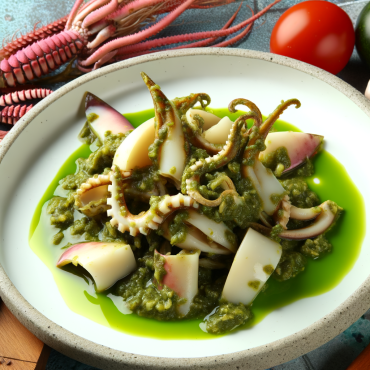 Squid in green sauce is a delicious and light recipe, enriched with a fragrant green sauce. Tender squid are cooked in an aromatic broth and then dressed with a sauce made of olive oil, garlic, parsley, basil, and lemon juice. A crunchy touch of toasted breadcrumbs with lemon zest completes this dish with a taste of the sea.