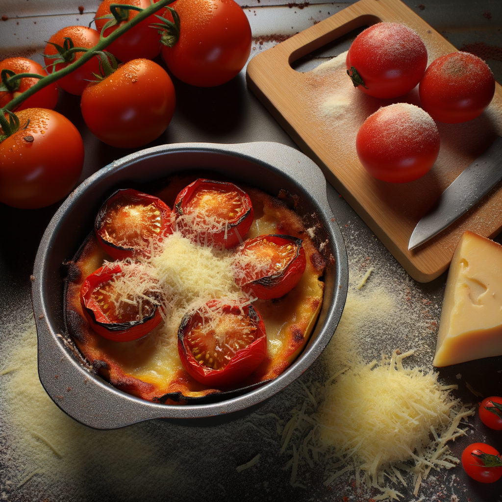 Los tomates gratinados con queso pecorino son un delicioso y crujiente acompañamiento mediterráneo, enriquecido con hierbas aromáticas y piñones para darle un toque único. Con solo 200 calorías por porción, este plato rápido y fácil es perfecto para los amantes del queso.