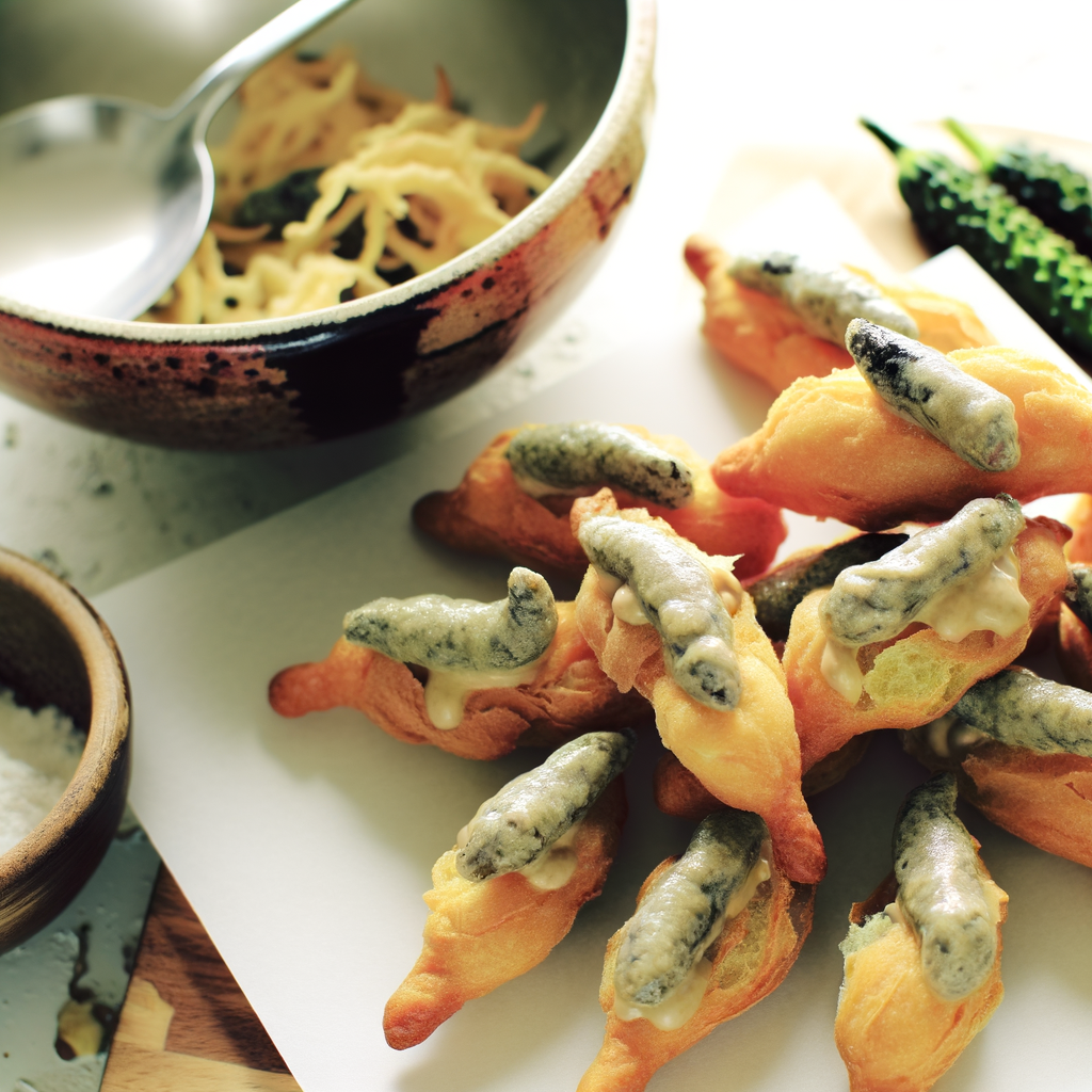 Las bignole de anchoa son un sabroso entrante preparado con masa choux, ricotta y pasta de anchoa. Crujientes por fuera y cremosos por dentro, son un deleite para el paladar. Añadir un toque crujiente con semillas de sésamo o amapola eleva su atractivo visual y sabor.