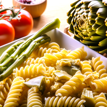 Fusilli with Artichokes is a delicious and creamy pasta dish with tender artichokes, walnuts, and grated pecorino cheese. A traditional first course with a crispy twist from toasted pine nuts, perfect for surprising guests.