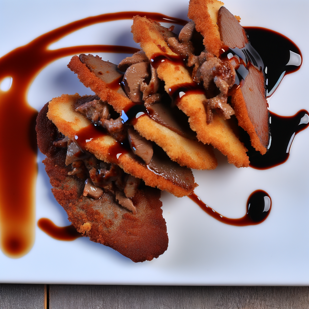 Delicious recipe for breaded veal liver with a touch of balsamic vinegar, enhanced with finely chopped herbs for irresistible flavor. Serve immediately to enjoy the crispness and tenderness. Enjoy!