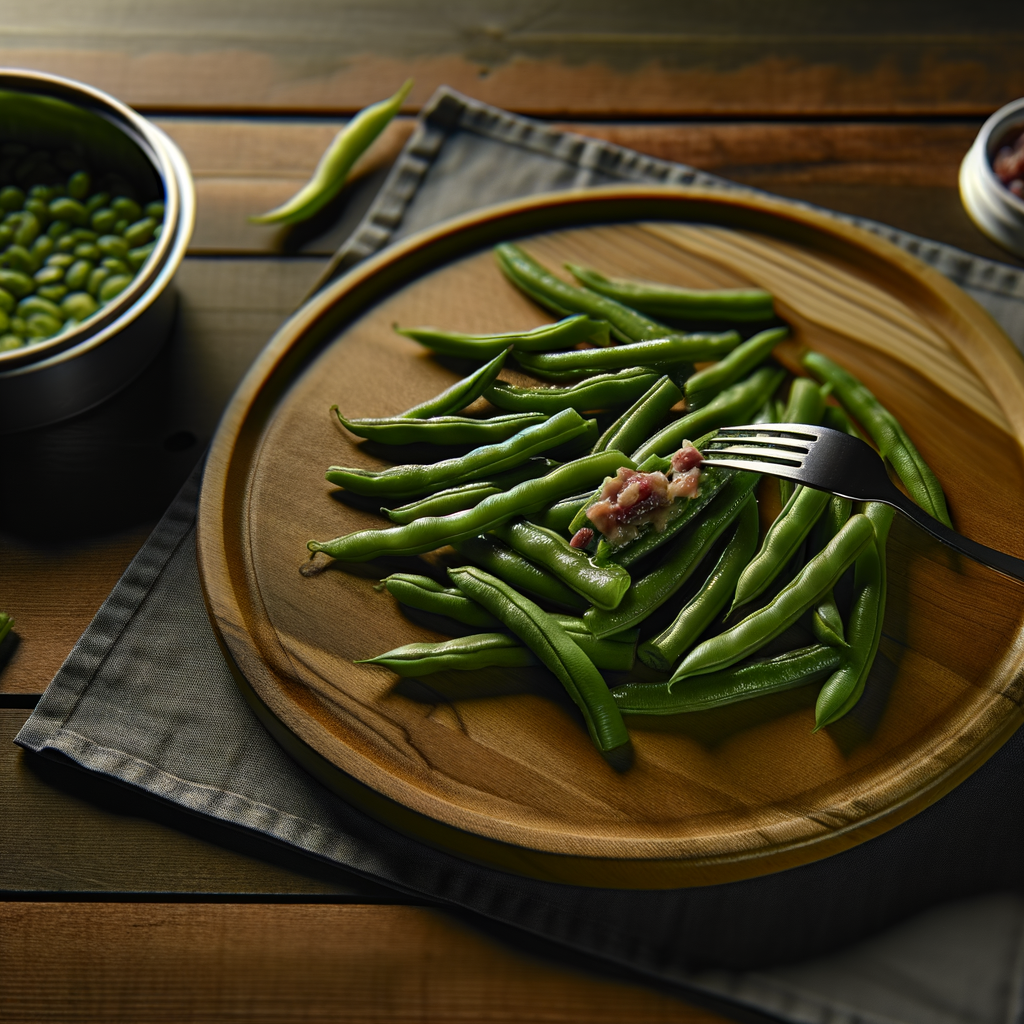 Savory green beans are a colorful Mediterranean side dish, perfect served warm alongside meat or fish dishes. With red peppers, garlic, peeled tomatoes, and a touch of toasted almonds, this side dish offers intense flavors and intriguing contrasts.