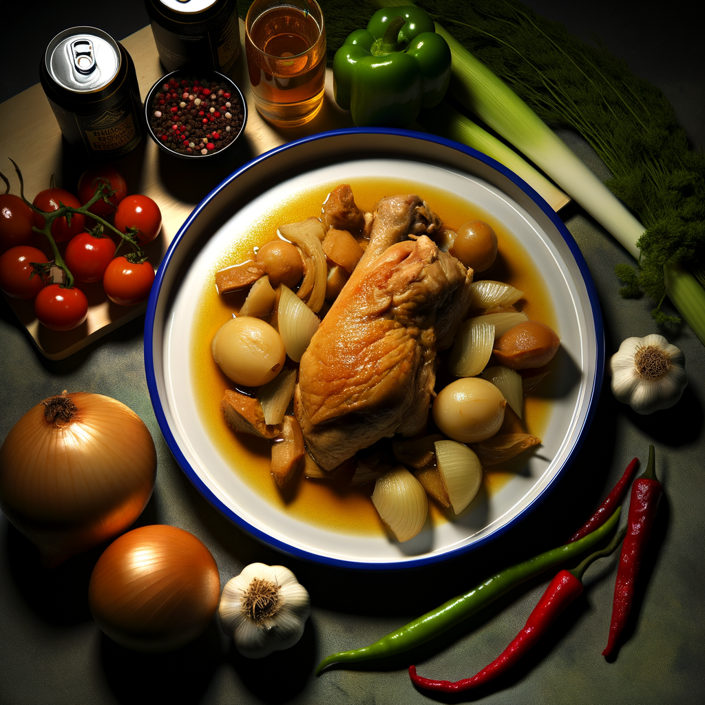 Beer can chicken is a classic and irresistible dish, enhanced by the flavor of light beer and made even tastier with bay leaves and a splash of lemon juice. Served with new potatoes, it becomes a memorable culinary experience that elevates every bite.