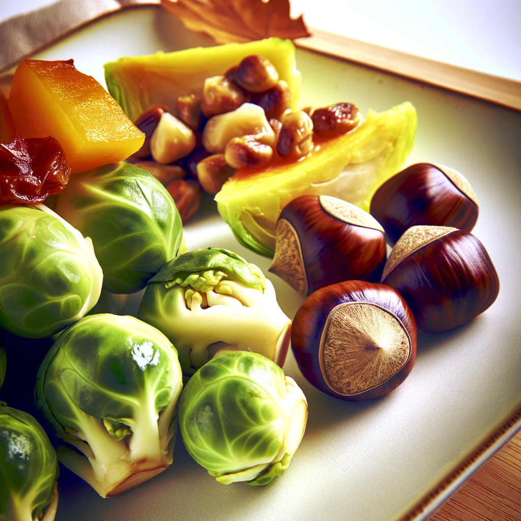 Delicious autumn side dish of Brussels sprouts and chestnuts seasoned with butter, nutmeg, and salt, perfect to accompany your main dishes. A crunchy twist with roughly chopped toasted hazelnuts adds texture and nutty flavor. Warm, rich, and irresistible!