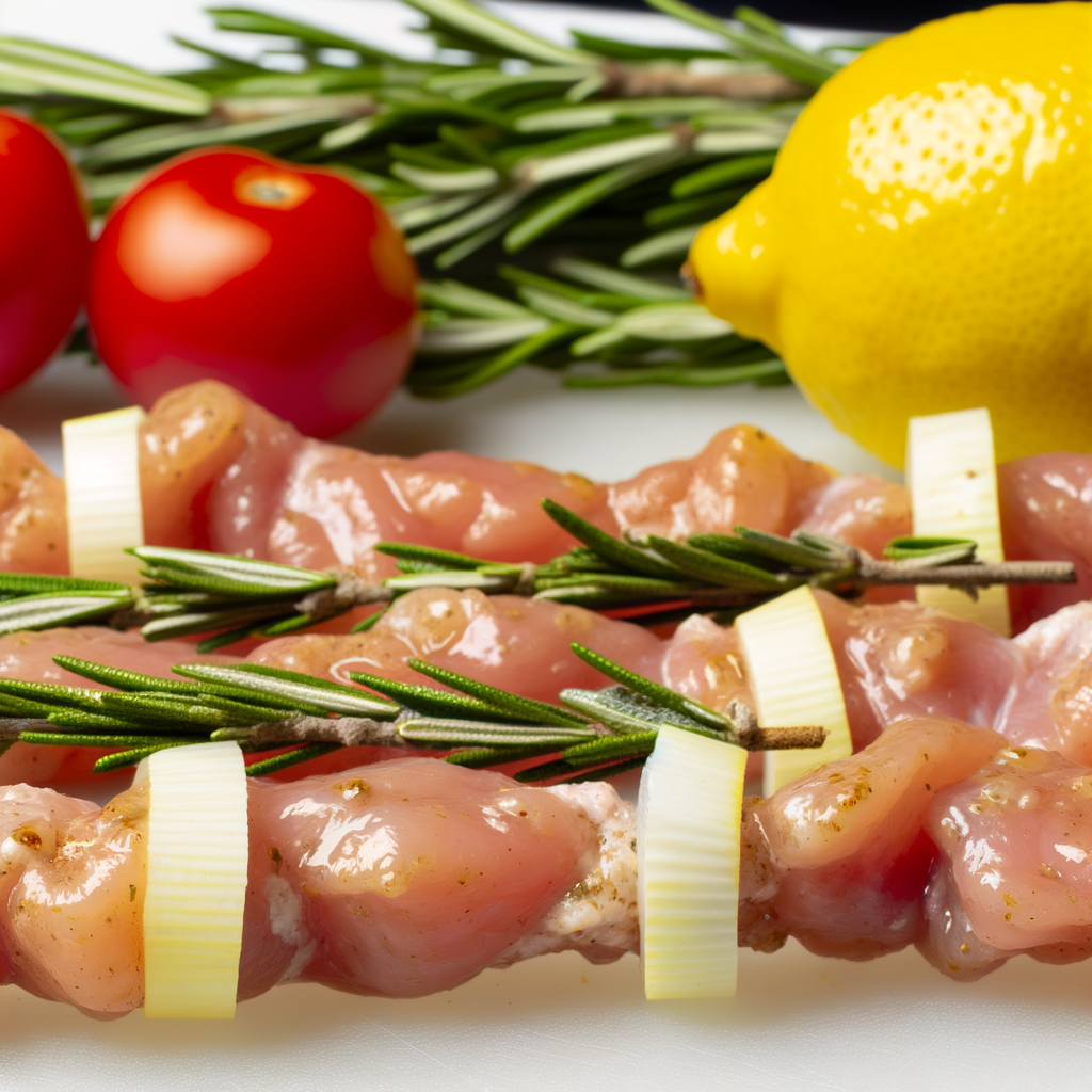 Gustosi spiedini di tacchino marinati con succo di limone, olio d'oliva e rosmarino, cotti sulla griglia fino a doratura. Un piatto mediterraneo ricco di sapori e facile da preparare.