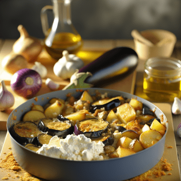 A delicious eggplant and potato flan enriched with the smokiness of ricotta. Perfect as a main dish or side, this crispy and creamy dish is enhanced with cherry tomatoes and basil, providing a Mediterranean touch. An exquisite idea for a special dinner!