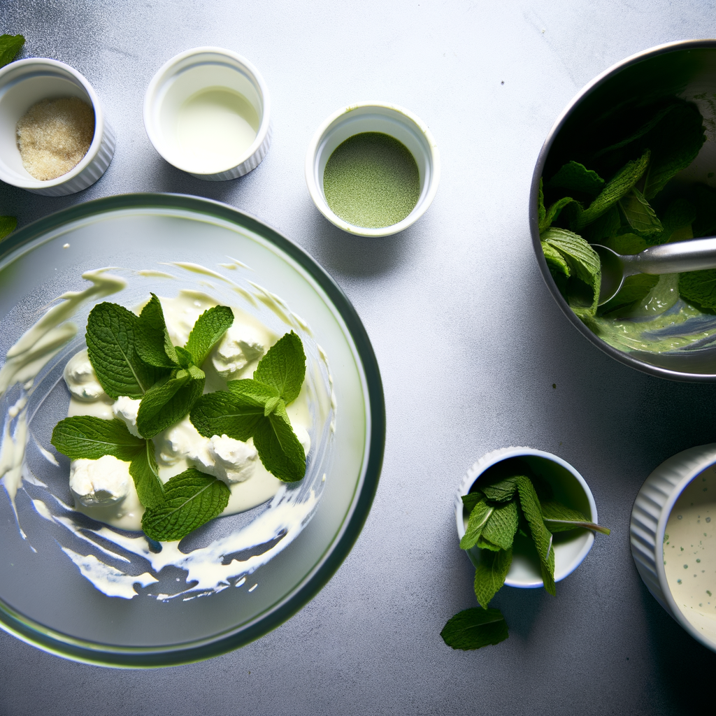 Deliciosa crema de menta ligera y refrescante, enriquecida con un toque de vainilla y sin claras de huevo. Perfecta como postre o para un descanso por la tarde. Decora con obleas crujientes y hojas de menta fresca picada finamente para un toque especial.