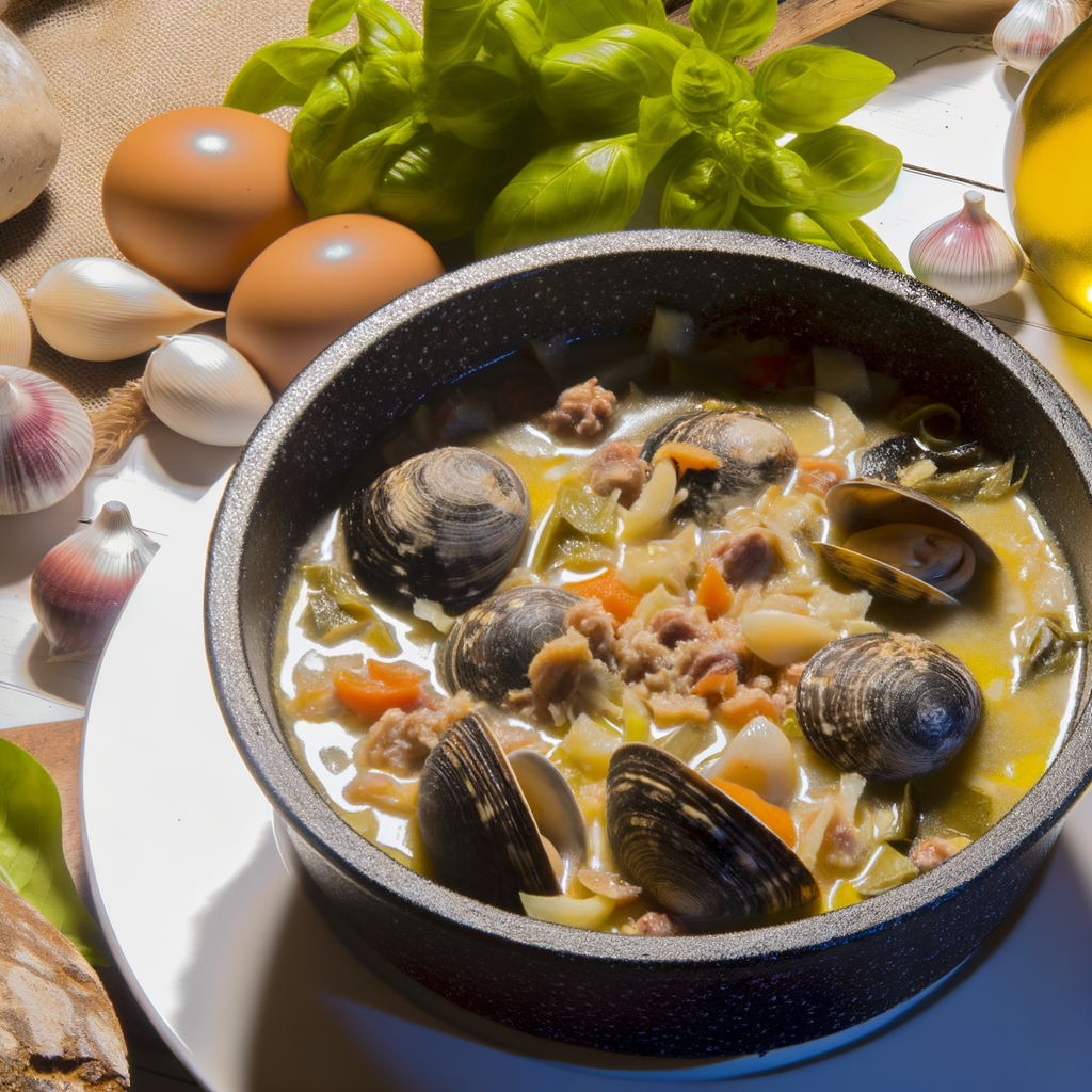 La Zuppa di Cozze Alla Tarantina è un piatto tradizionale pugliese ricco di sapori del mare, ideale per una cena in famiglia o tra amici. Con pomodori, aglio, peperoncino e prezzemolo, servita con crostini di pane croccanti. Provatela con un tocco di crema di fave secche alla tarantina per un sapore rustico.