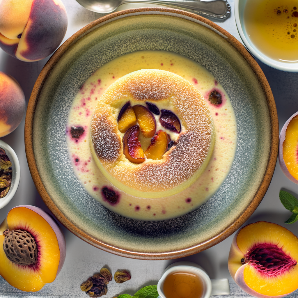 Delizioso Soufflé di pesche rivestito con savoiardi inzuppati nel Marsala e arricchito con zabaglione al Marsala. Un dessert leggero e irresistibile, perfetto per una serata speciale.