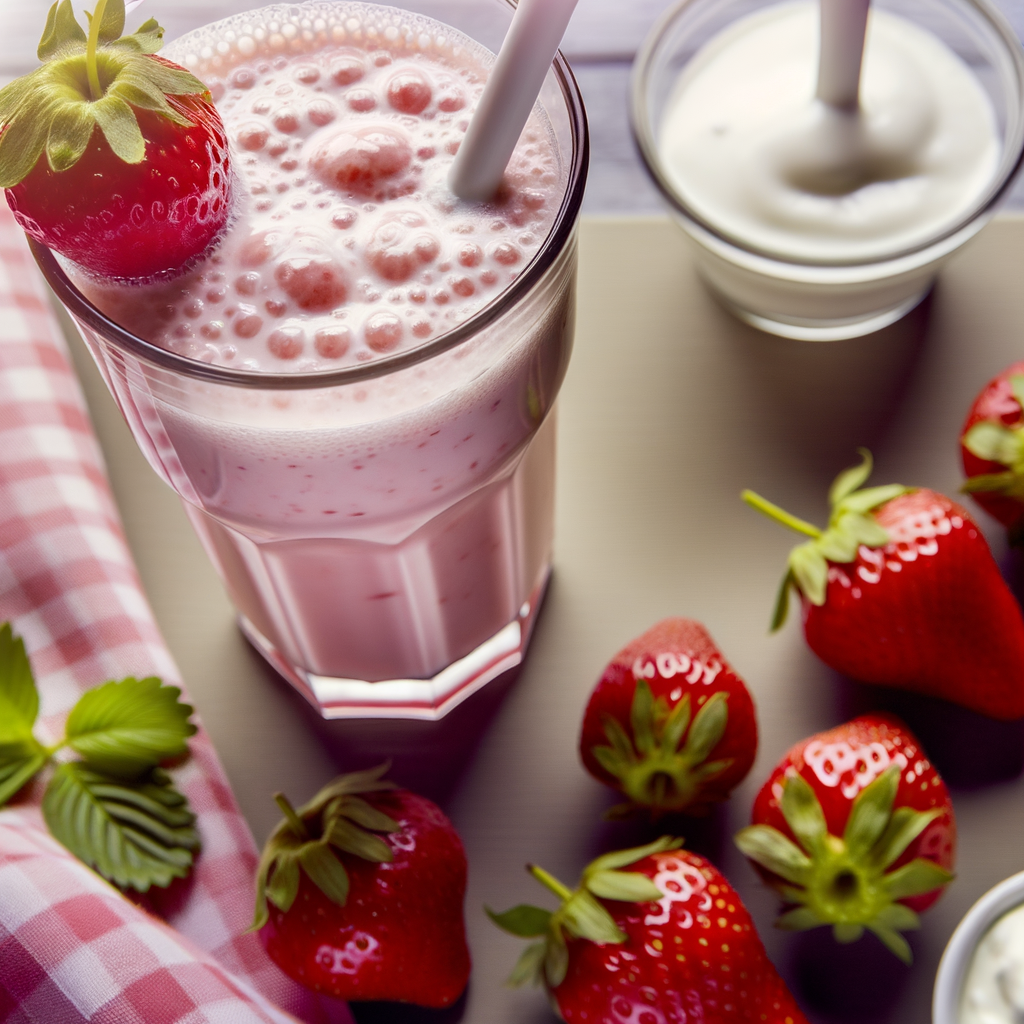 Delicious and creamy fresh strawberry frappé, perfect for hot summer days. Made with cold whole milk, crushed ice, and fresh strawberries. Add a sprinkle of vanilla or fresh mint leaves for a special twist.