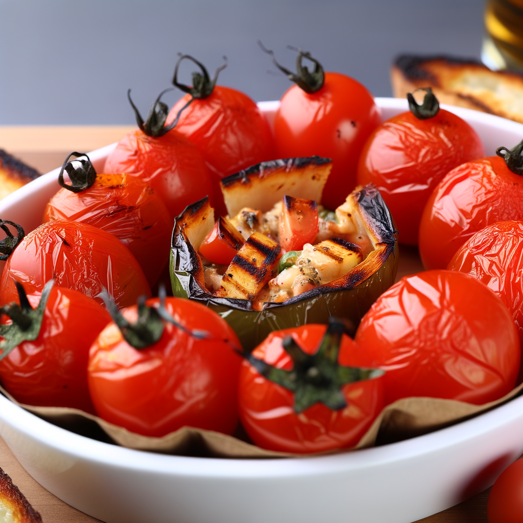 Delicious summer side dish of Grilled Tomatoes, seasoned with olive oil and salt, perfect as a fresh and flavorful accompaniment. Add herbs for a touch of freshness, or Parmesan shavings for a gratinated crust.