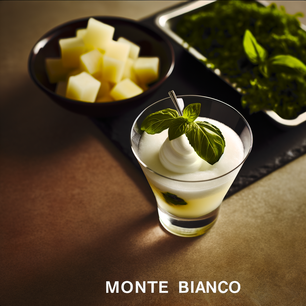 Ricetta del cocktail Monte Bianco, un classico rivisitato con caffè espresso freddo, vodka Finlandia, Genepy Bianco e Grand Marnier. Perfetto per concludere una cena elegante o per un'occasione speciale.
