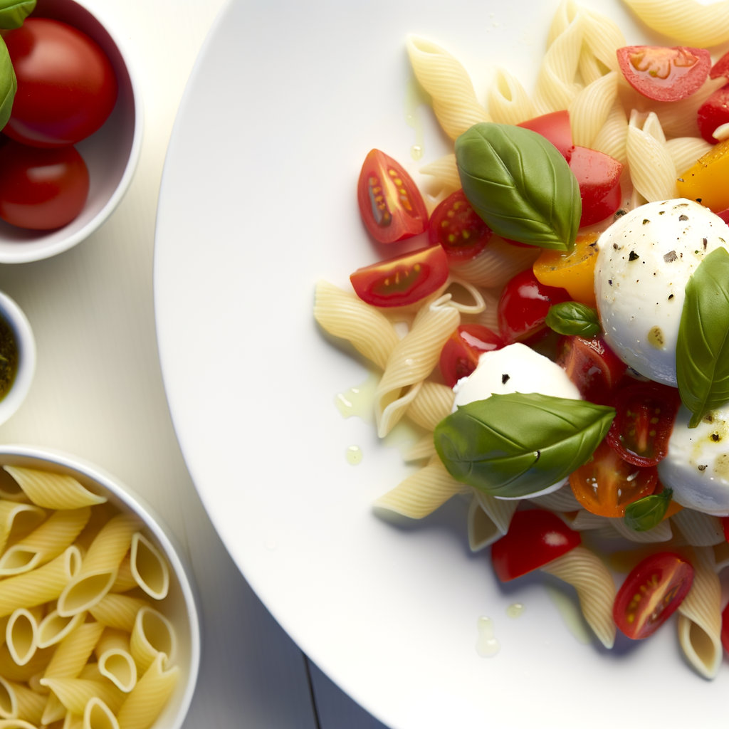 A delightful cold mozzarella, tomato, and basil sauce, perfect for dressing pasta in summer or as a refreshing topping for crostini and bruschetta. Enhance it with gourmet flair by adding toasted pine nuts and organic lemon zest.