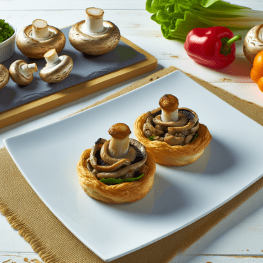 Deliciosos vol-au-vent rellenos de champiñones champiñón y porcini, enriquecidos con salchicha, vino blanco, pasta de tomate y crema. Una receta sofisticada pero simple, perfecta como aperitivo para una experiencia culinaria refinada y envolvente.