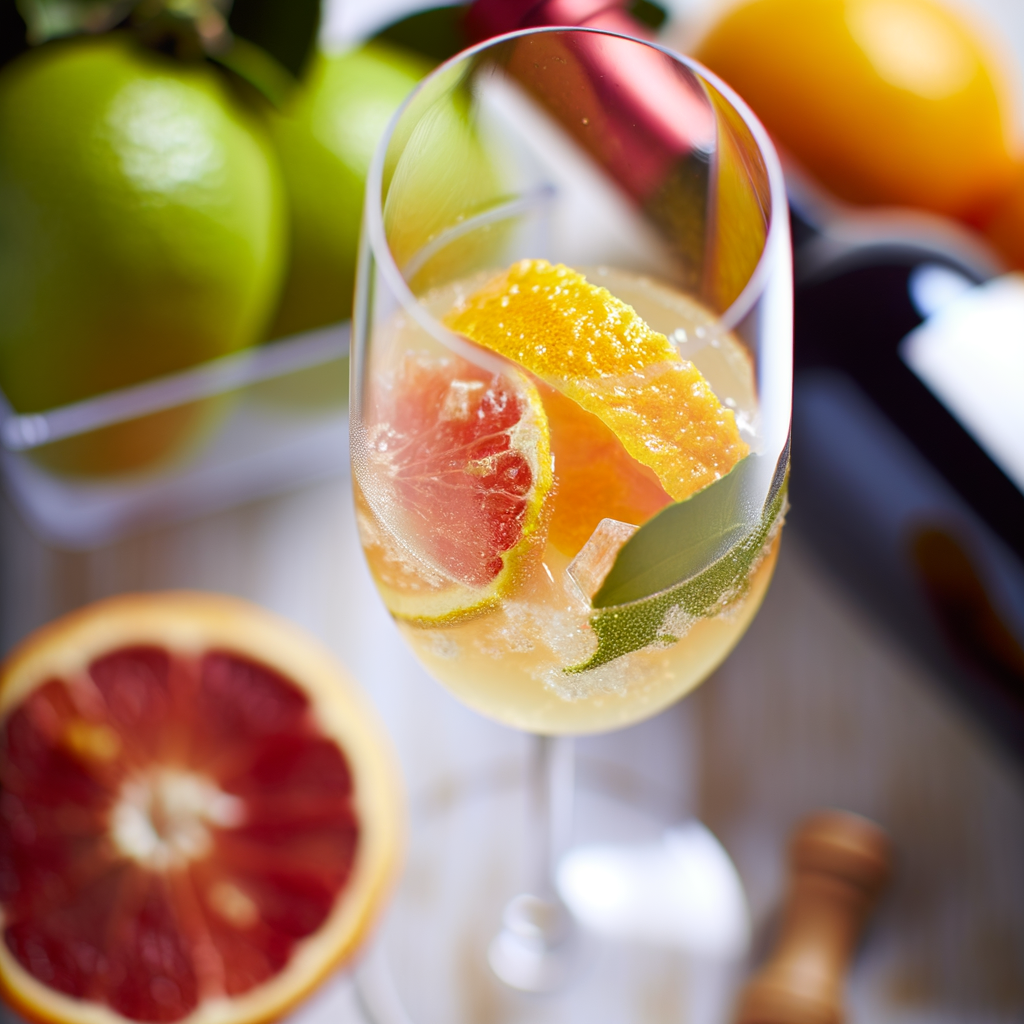 Un cocktail festivo che unisce l'eleganza dello spumante Vino Castelblanch Extra Brut con i vivaci aromi di Cointreau, Passoa e mandarino cinese. Perfetto per occasioni speciali, con una presentazione sofisticata e un equilibrio raffinato dei sapori.