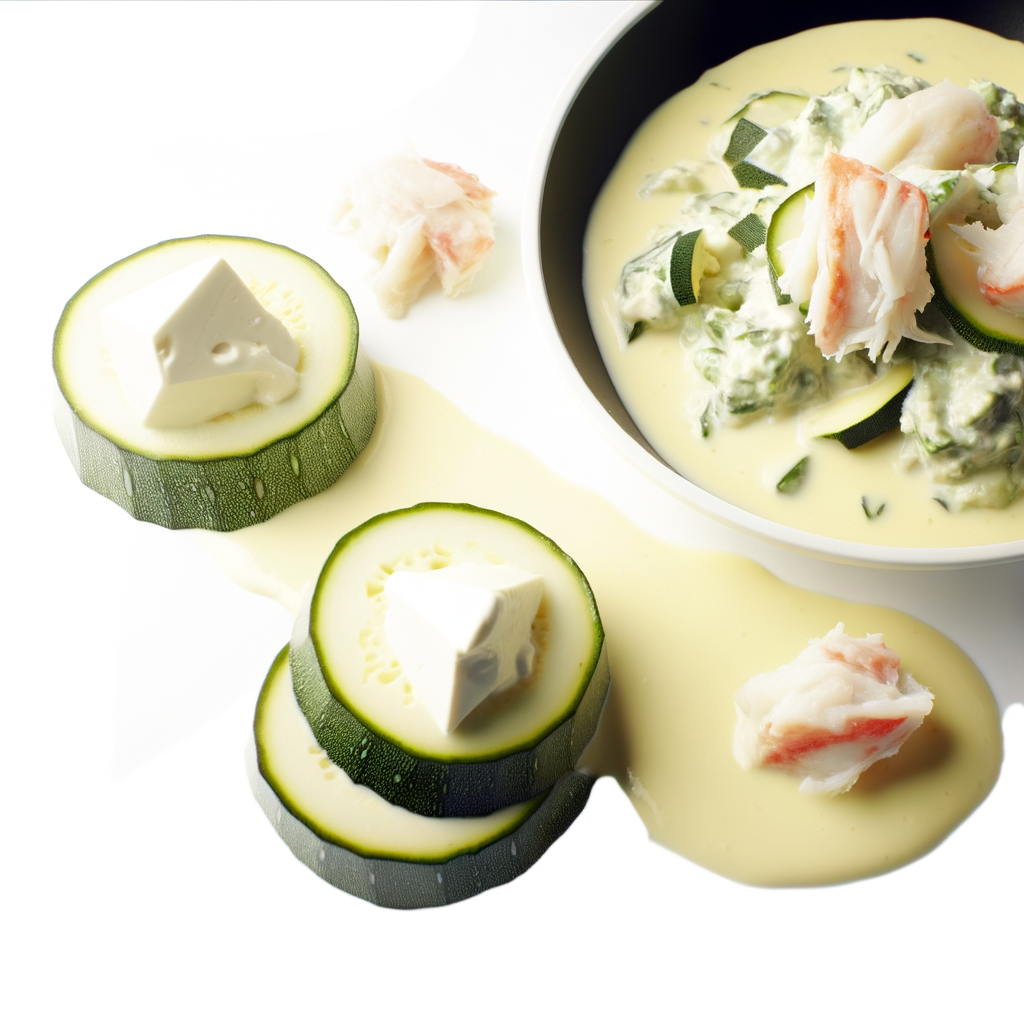 A delicious zucchini cream with crab meat, enhanced by the crunchy touch of toasted pine nuts. A refined and simple dish, perfect for delighting the palate with a nutty flavor that complements the main ingredients.